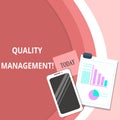 Handwriting text Quality Management. Concept meaning Maintain Excellence Level High Standard Product Services Layout Royalty Free Stock Photo