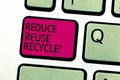 Handwriting text Reduce Reuse Recycle. Concept meaning Cut down on the amount of garbage we make each year Keyboard key