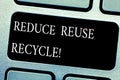 Handwriting text Reduce Reuse Recycle. Concept meaning Cut down on the amount of garbage we make each year Keyboard key