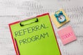 Handwriting text Referral Program. Concept meaning employees are rewarded for introducing suitable recruits Metal Royalty Free Stock Photo