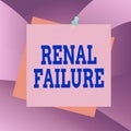 Handwriting text Renal Failure. Concept meaning medical condition in which the kidneys no longer function Reminder color