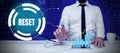 Hand writing sign Reset. Business overview cause device return to its factory mode Set again zero start point Royalty Free Stock Photo