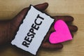 Handwriting text Respect. Concept meaning Feeling of deep admiration for someone or something Appreciation Paper nice art hart lov Royalty Free Stock Photo