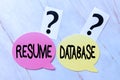 Text sign showing Resume Database. Business showcase database of candidates that you can search by skillset New Ideas