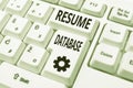Handwriting text Resume Database. Word Written on database of candidates that you can search by skillset Voice And Video