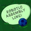 Handwriting text Robotic Assembly Line. Concept meaning use to increase production speed and consistency Soccer Ball on the Grass