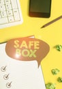 Handwriting text Safe Box. Concept meaning A small structure where you can keep important or valuable things Empty red