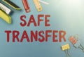 Inspiration showing sign Safe Transfer. Concept meaning Wire Transfers electronically Not paper based Transaction Flashy Royalty Free Stock Photo