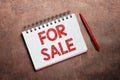 Handwriting text For Sale. Business showcase putting property house vehicle available to be bought by others New