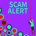 Handwriting text Scam Alert. Business overview warning someone about scheme or fraud notice any unusual Businessman Royalty Free Stock Photo