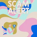 Handwriting text Scam Alert. Conceptual photo warning someone about scheme or fraud notice any unusual Businessman Using Royalty Free Stock Photo