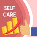 Handwriting text Self Care. Concept meaning the practice of taking action to improve one s is own health Thumb Up Good