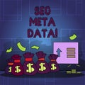 Handwriting text Seo Meta Data. Concept meaning Search Engine Optimization Online marketing strategy.