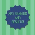 Handwriting text Seo Ranking And Results. Concept meaning Search Engine Optimization statistics analytics Blank Seal