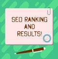 Handwriting text Seo Ranking And Results. Concept meaning Search Engine Optimization statistics analytics Blank Square