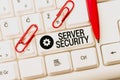 Handwriting text Server Security. Word for web server that guarantees secure online transactions Internet Browsing And