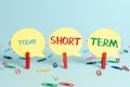 Handwriting text Short Term. Business showcase occurring over or involving a relatively short period of time Colorful