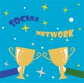 Handwriting text Social Network. Word Written on a framework of individual linked by interan individualal relationship