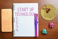 Text sign showing Start Up Technology. Business concept Young Technical Company initially Funded or Financed