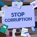 Handwriting text Stop Corruption. Word for Put an end in abusing of entrusted power for private gain Colleagues Office