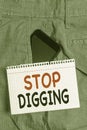 Handwriting text Stop Digging. Concept meaning Prevent Illegal excavation quarry Environment Conservation Smartphone Royalty Free Stock Photo