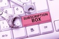 Handwriting text Subscription Boxbutton if you clicked on will get news or videos about site. Word Written on button if