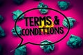 Handwriting text Terms and Conditions. Concept meaning Legal Law Agreement Disclaimer Restrictions Settlement Huge emerald paper Royalty Free Stock Photo