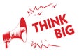 Handwriting text Think Big. Concept meaning To plan for something high value for ones self or for preparation Red megaphone loudsp