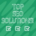 Handwriting text Top Seo Solutions. Concept meaning methodology of techniques to increase amount of visitors Geometric Royalty Free Stock Photo