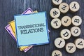 Handwriting text Transnational Relations. Concept meaning International Global Politics Relationship Diplomacy Black wooden deck w