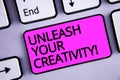 Handwriting text Unleash Your Creativity Call. Concept meaning Develop Personal Intelligence Wittiness Wisdom Keyboard purple key
