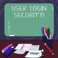 Handwriting text User Login Security. Concept meaning set of credentials used to authenticate demonstrating Mounted Royalty Free Stock Photo