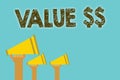 Handwriting text Value . Concept meaning the worth of the process id of the currently running process Megaphones loudspeakers loud Royalty Free Stock Photo
