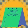 Handwriting text Value Content. Concept meaning Quality content writing to get good on search engine rankings. Royalty Free Stock Photo