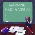 Handwriting text Warning Ebola Virus. Concept meaning inform showing demonstrating about this deadly disease Mounted