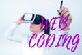 Writing displaying text Web Coding. Business overview work involved in developing a web site for the Internet Royalty Free Stock Photo