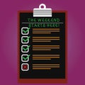 Handwriting text The Weekend Starts Here. Concept meaning Final of the week starting Friday party celebration Lined Color Vertical