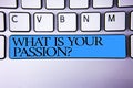 Handwriting text What 'S Your Passion Question. Concept meaning asking someone about his dreams and hopes Alphabetic buttons blue Royalty Free Stock Photo