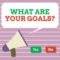 Handwriting text What Are Your Goals question. Concept meaning ask the Desired End Results to know the plans