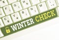 Handwriting text Winter Check. Concept meaning Coldest Season Maintenance Preparedness Snow Shovel Hiemal White pc