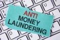 Handwriting text writing Anti Monay Laundring. Concept meaning entering projects to get away dirty money and clean it written on t Royalty Free Stock Photo