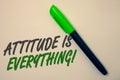 Handwriting text writing Attitude Is Everything. Concept meaning Personal Outlook Perspective Orientation Behavior Ideas message b