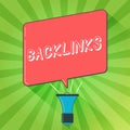 Handwriting text writing Backlinks. Concept meaning incoming hyperlink from one web page to another big website Megaphone Make