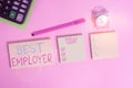 Handwriting text writing Best Employer. Concept meaning creating a culture where employees feel valued and appreciated Multicolor