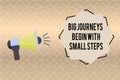 Handwriting text writing Big Journeys Begin With Small Steps. Concept meaning Start up a new business venture Royalty Free Stock Photo