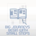 Handwriting text writing Big Journeys Begin With Small Steps. Concept meaning Start up a new business venture