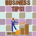 Handwriting text writing Business Tips. Concept meaning tricks or ideas on how to start or run a small business Smiling