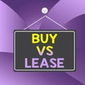 Handwriting text writing Buy Vs Lease. Concept meaning Own something versus borrow it Advantages Disadvantages Colored