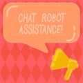 Handwriting text writing Chat Robot Assistance. Concept meaning answers customer services questions and provides help Megaphone