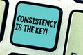 Handwriting text writing Consistency Is The Key. Concept meaning Full Dedication to a Task a habit forming process Royalty Free Stock Photo